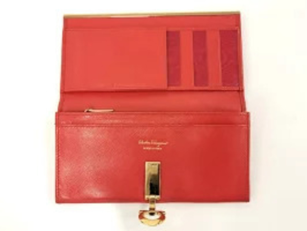 Salvatore Ferragamo fold long Gancini bi wallet leather vermilion Black